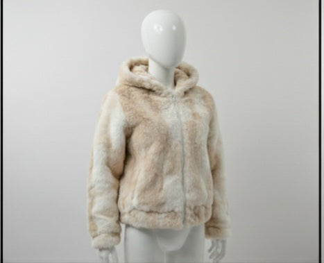 लक्ज़री बेज ब्राउन फर-लाइनिंग विंटर जैकेट (ज़िप-लेस) -