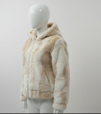 लक्ज़री बेज ब्राउन फर-लाइनिंग विंटर जैकेट (ज़िप-लेस) -